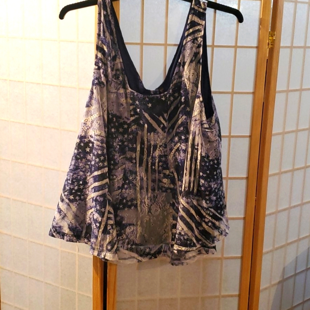 Flared Blue/White Sleeveless Top